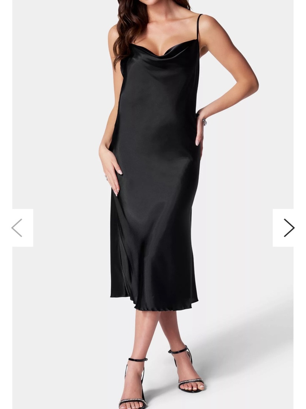 bebe Black Satin Cowl Neck Slip Dress